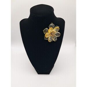Rare Monet Brooch Flower Petal Favor Acrylic Flower Petals Yellow And Green